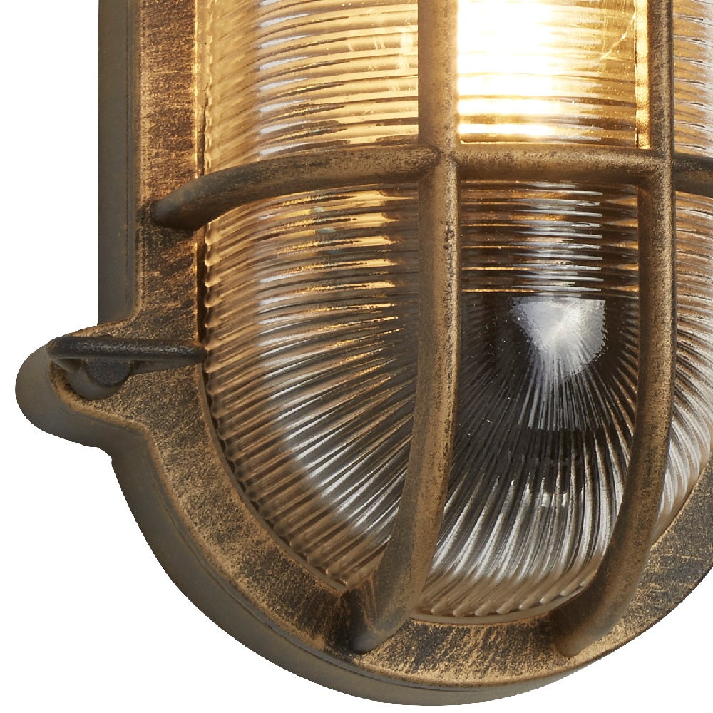 BowLift | Antique Brass & Ribbed Glass Outdoor Vintage Oval Surface Lights Wall Lamp 248mm