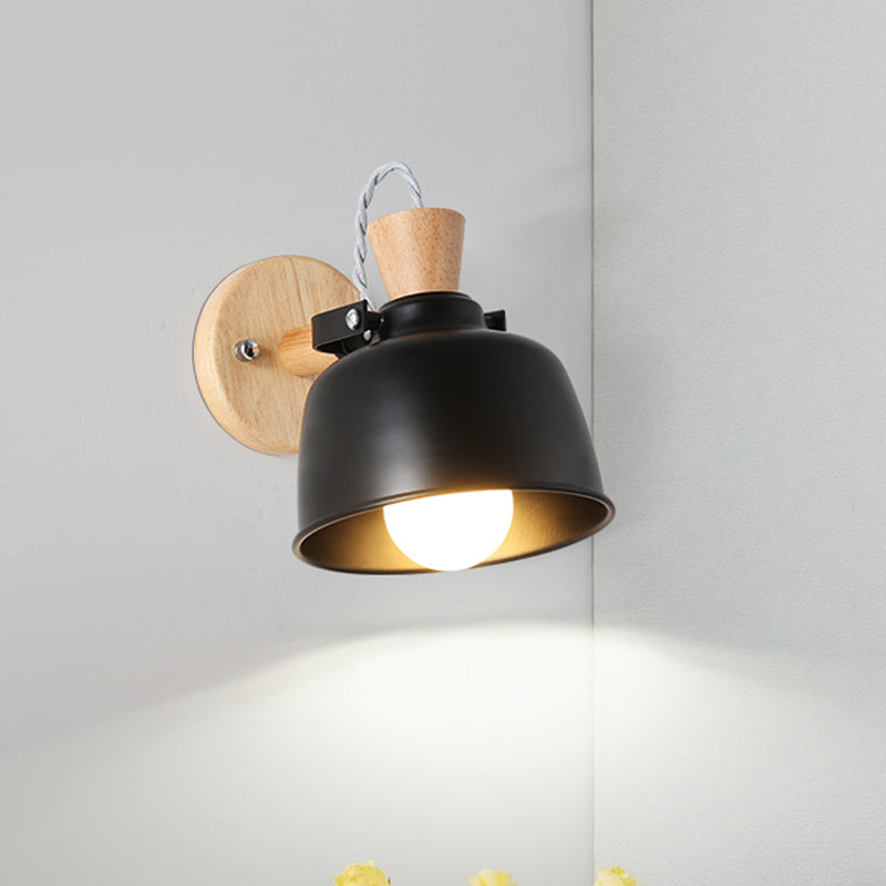 BowLift | Bowl Nightstand Wall Light Iron 1 Light Macaron Handle Wall Light Lamp in Gray/Black with Wood Top and Backplate