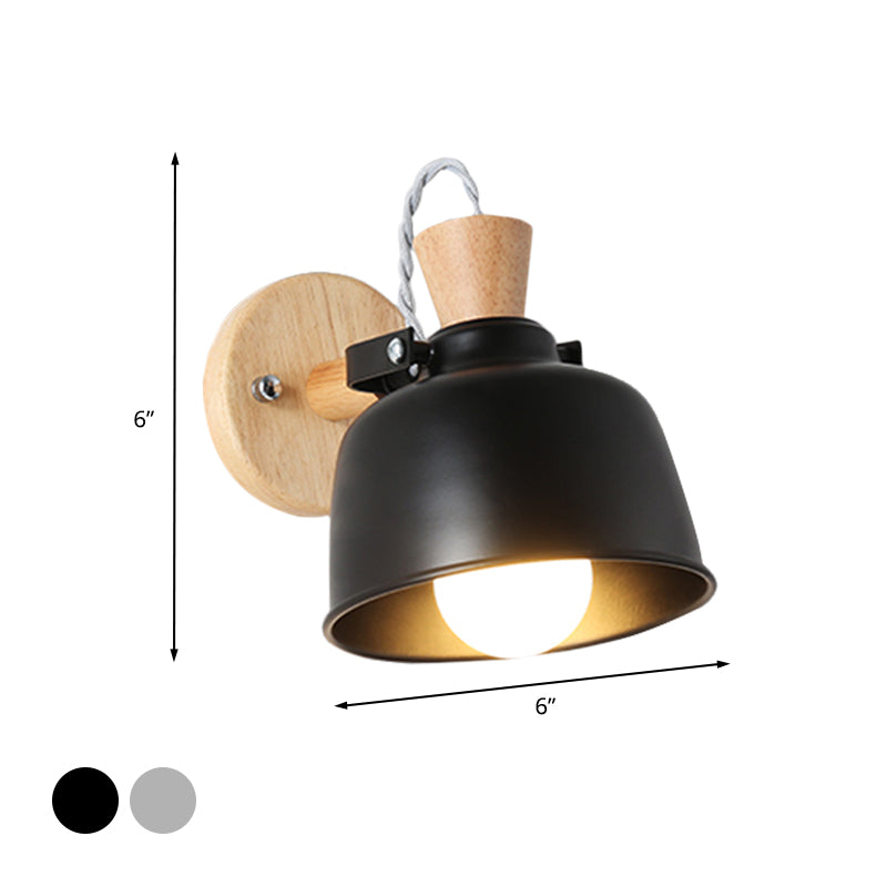 BowLift | Bowl Nightstand Wall Light Iron 1 Light Macaron Handle Wall Light Lamp in Gray/Black with Wood Top and Backplate