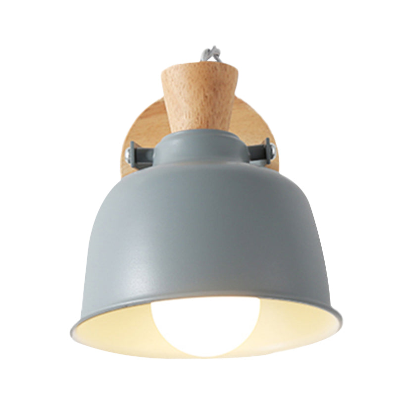 BowLift | Bowl Nightstand Wall Light Iron 1 Light Macaron Handle Wall Light Lamp in Gray/Black with Wood Top and Backplate