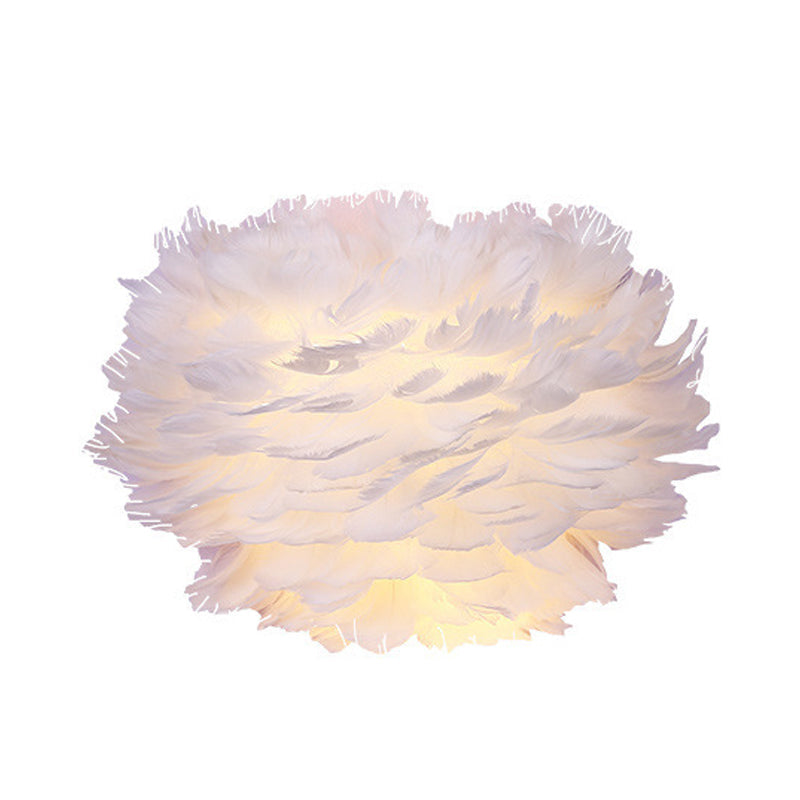 BowLift | White Feather Flush Wall Lamp Contemporary 1-Bulb Fabric Wall-Mounted Light for Nightstand