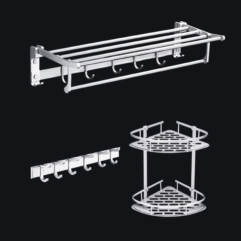 BowLift | Contemporary silver metal bathroom accessory set with towel holder