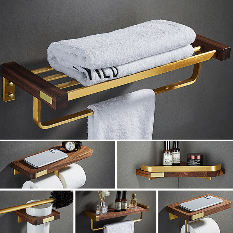 BowLift | 6-piece walnut bathroom accessory set metal gold bath hardware set