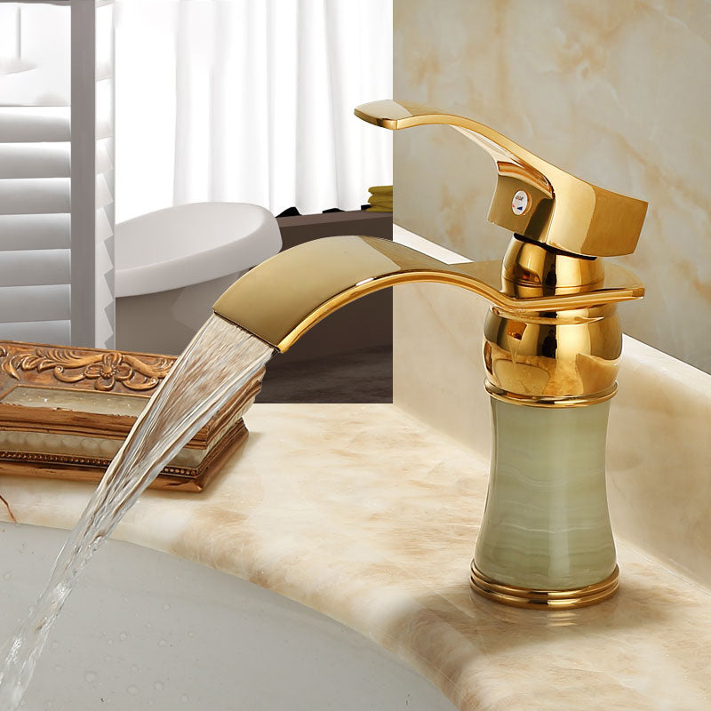 BowLift | Wall-mounted Copper Roman Bath Faucet Low Arc Roman Bath Faucet Set with Jade