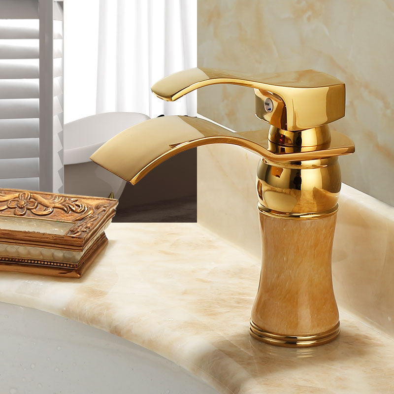 BowLift | Wall-mounted Copper Roman Bath Faucet Low Arc Roman Bath Faucet Set with Jade