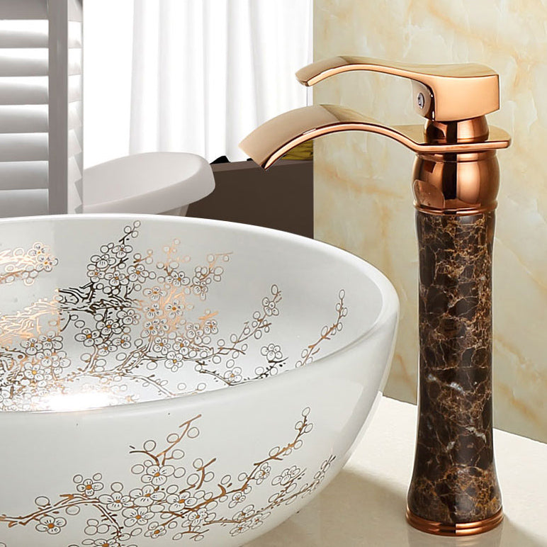 BowLift | Wall-mounted Copper Roman Bath Faucet Low Arc Roman Bath Faucet Set with Jade