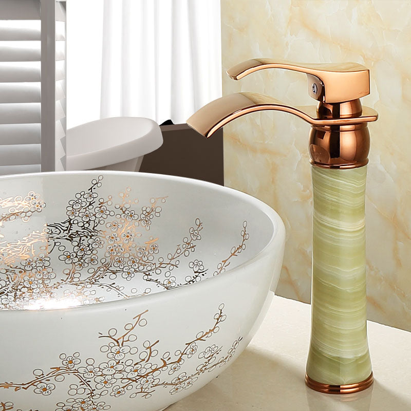 BowLift | Wall-mounted Copper Roman Bath Faucet Low Arc Roman Bath Faucet Set with Jade