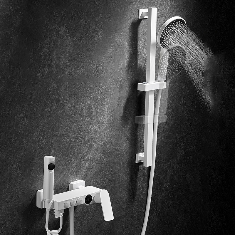 BowLift | Round Shower Set White Wall Mounted Hand Shower Lever Handle Shower Hose Swiveling Shower Set