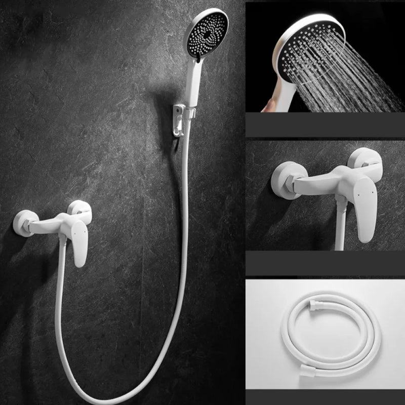 BowLift | Round Shower Set White Wall Mounted Hand Shower Lever Handle Shower Hose Swiveling Shower Set