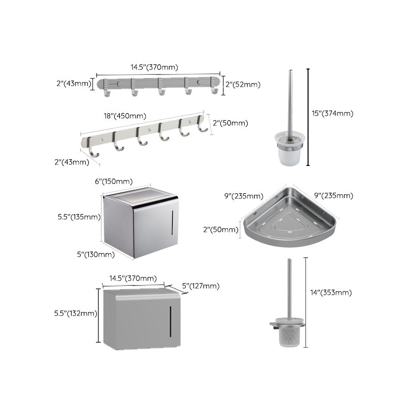 BowLift | 7-piece Bathroom Accessory Set Modern Aluminum Bathroom Set in Silver