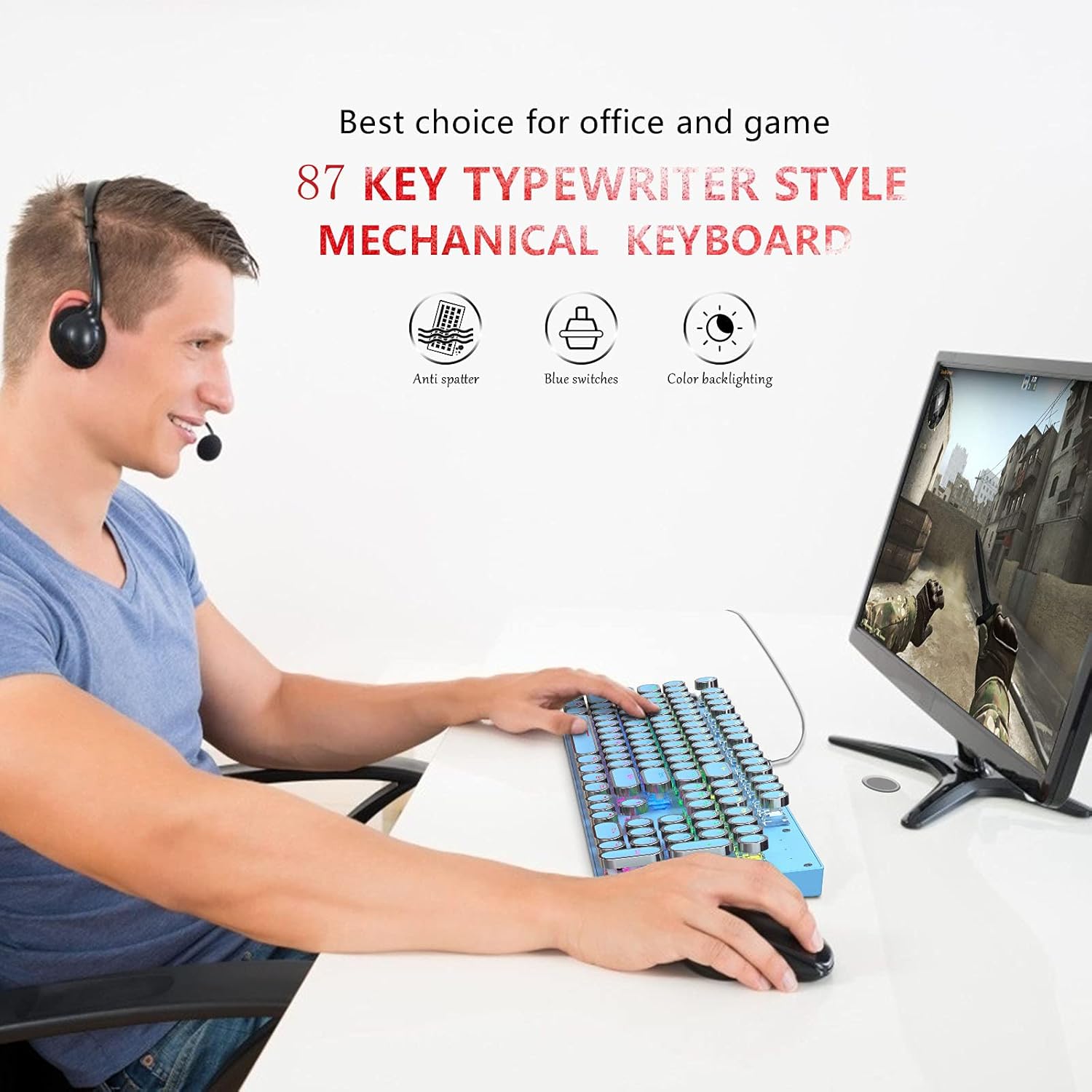 BowLift | 87-Key Mechanical Gaming Keyboard RGB Backlit Blue Switch