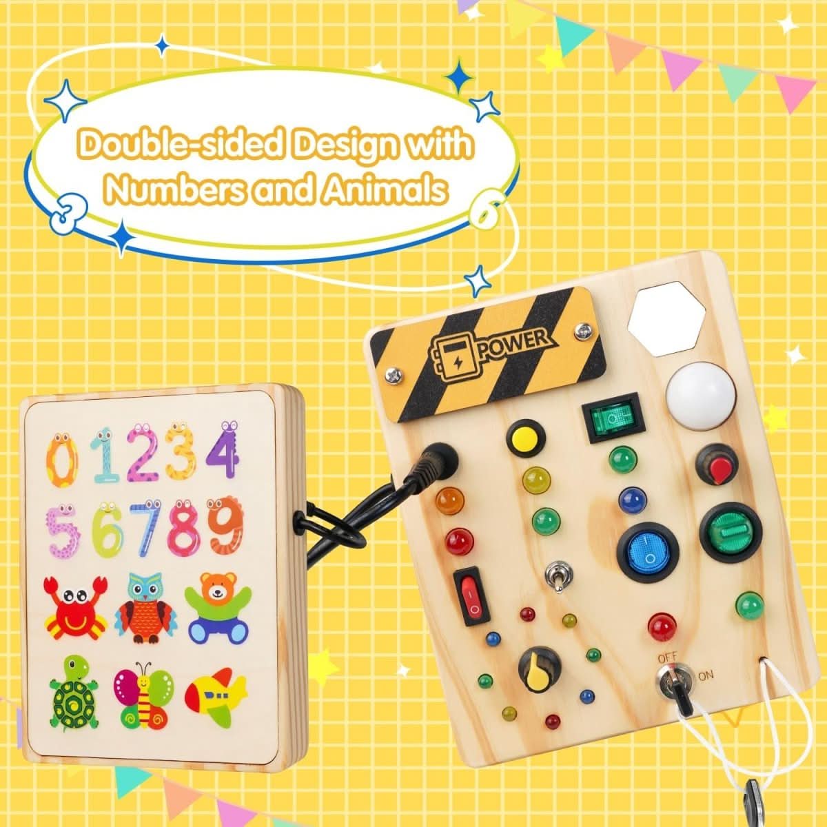 BowLift | BrightStart Montessori Board – Interactive Learning Toy with Light & Switches made of Wood