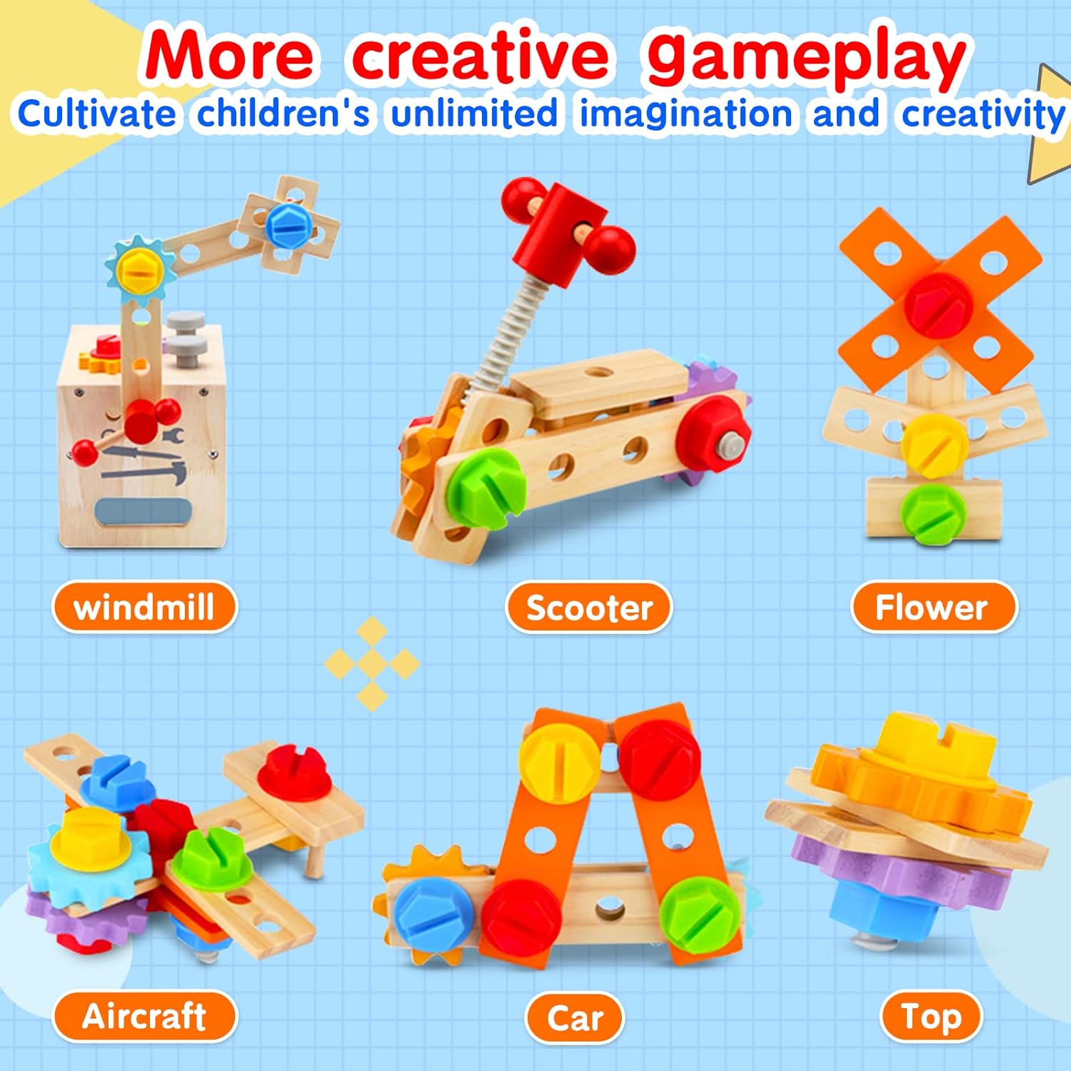 BowLift | 29-Piece Wooden Tool Box Set | Montessori STEM Educational Construction Toy for Kids Aged 2 to 6