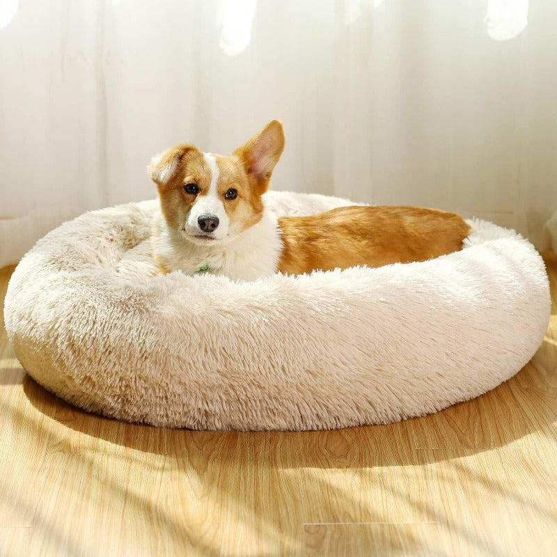 BowLift | Beef Plush Calming Donut Dog Bed for Small to Large Dogs
