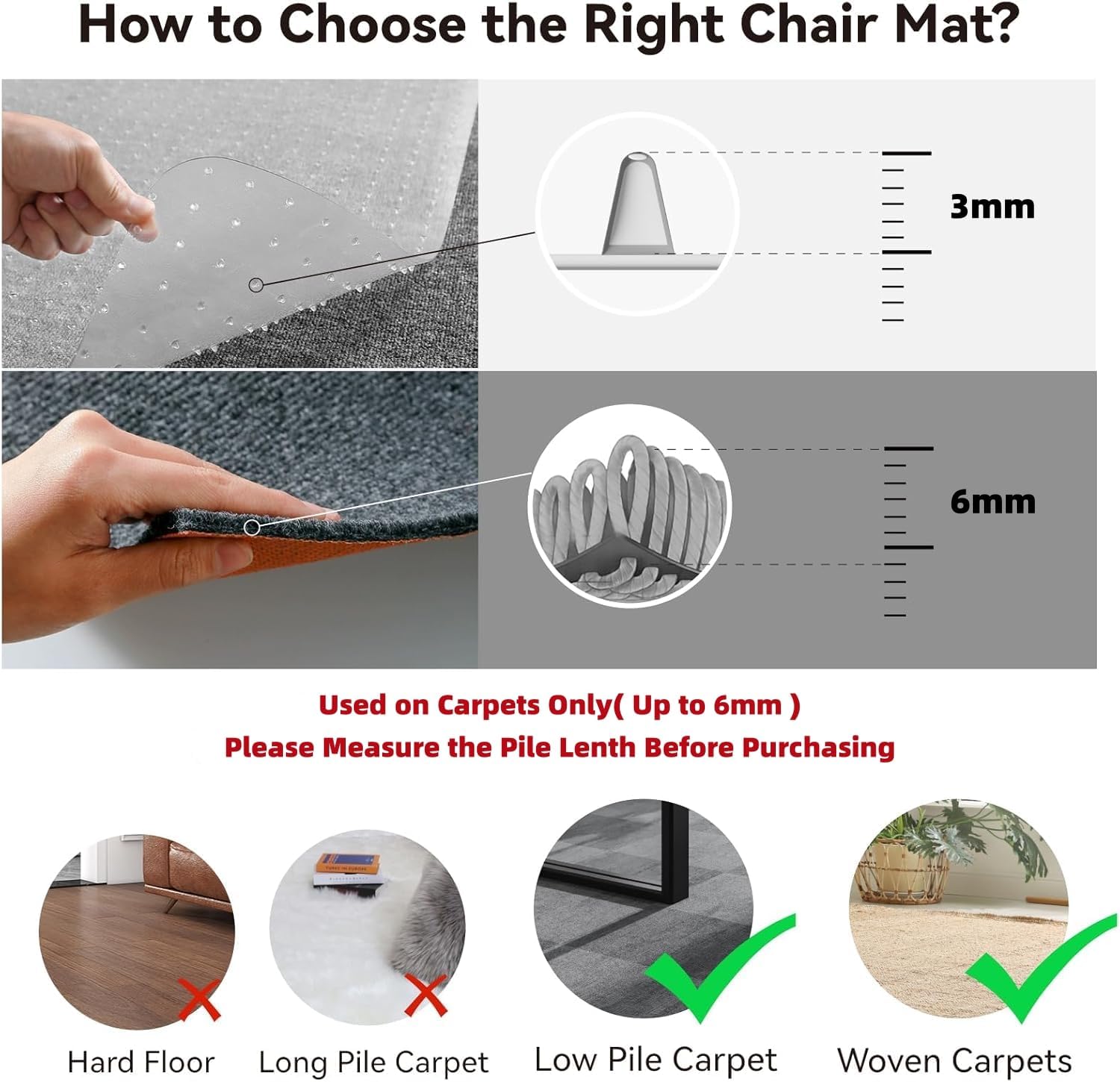 BowLift | Clear PVC Office Chair Mat for Low-Pile Carpet Floors – 120×90 cm Protector – Myrida