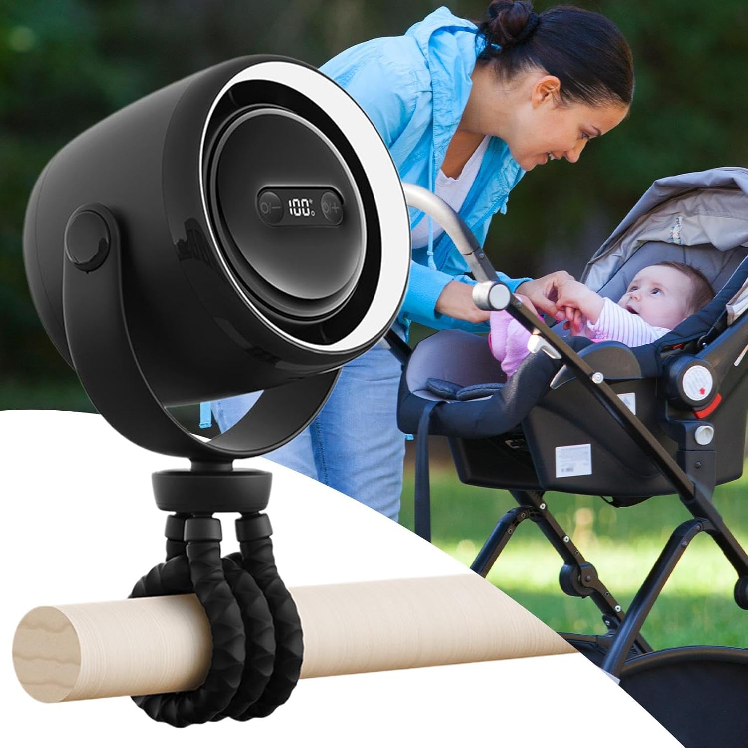 BowLift | Rechargeable Clip-On Stroller Fan with Night Light 100 Speeds