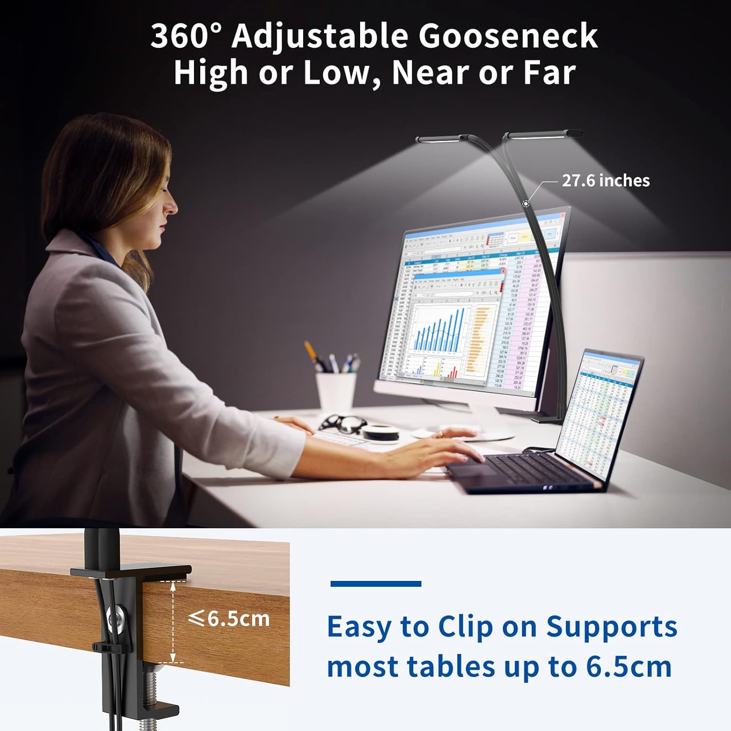 BowLift | 77 LED Desk Clamp Lamp with 70cm Flexible Gooseneck – Ravien