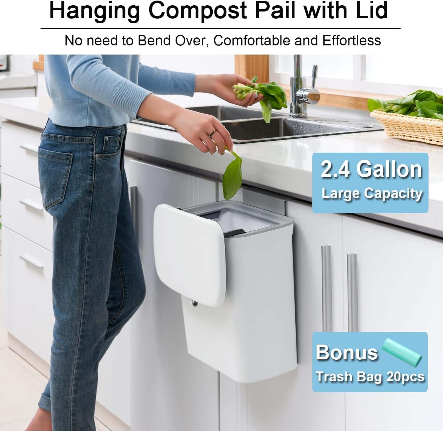 BowLift | 2.4 Gallon Kitchen Compost Bin For Counter Top Or Under Sink