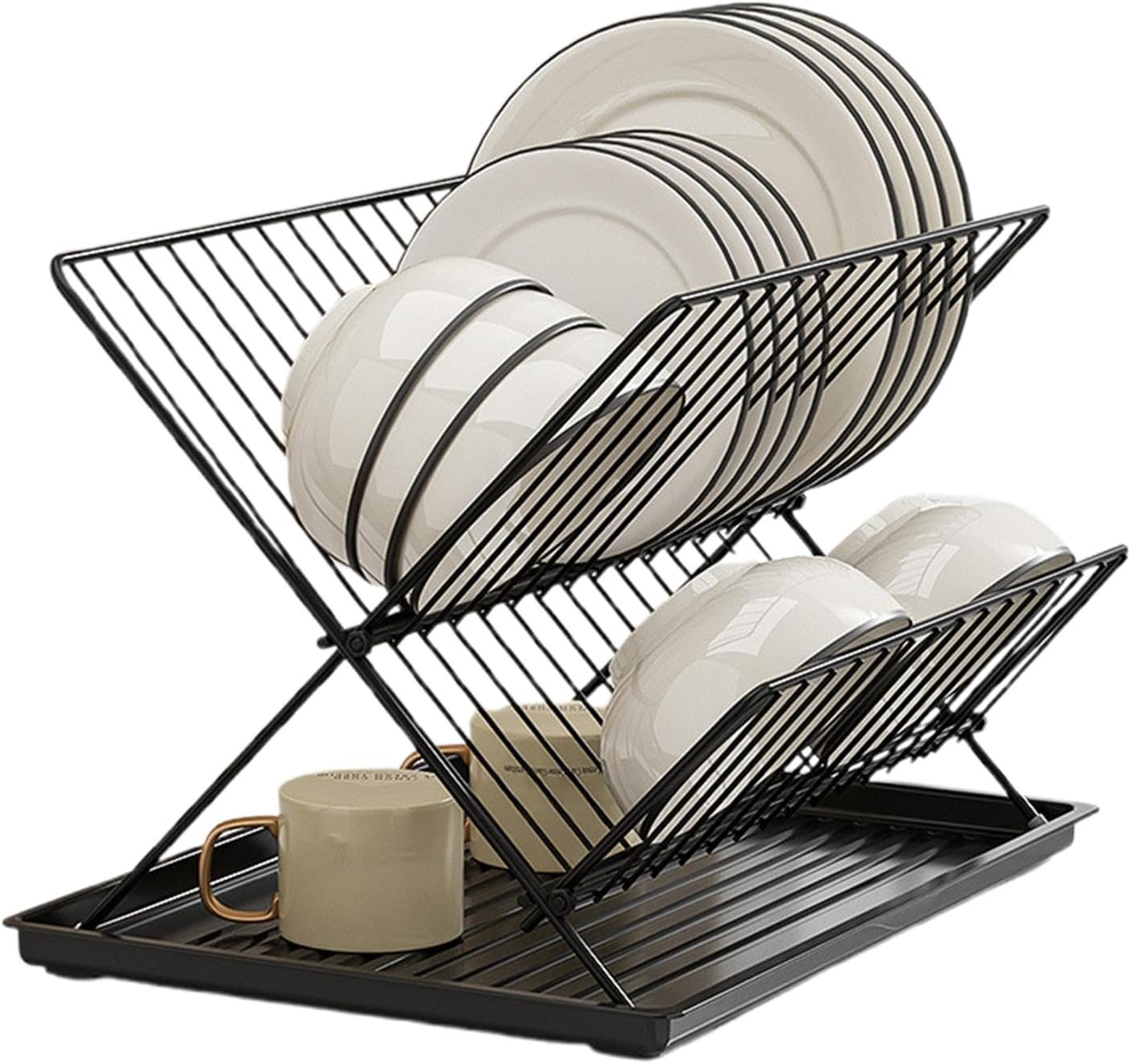 BowLift | Folding Dish Drying Rack – 2-Tier Countertop Drainer with Detachable Tray – Kelvra