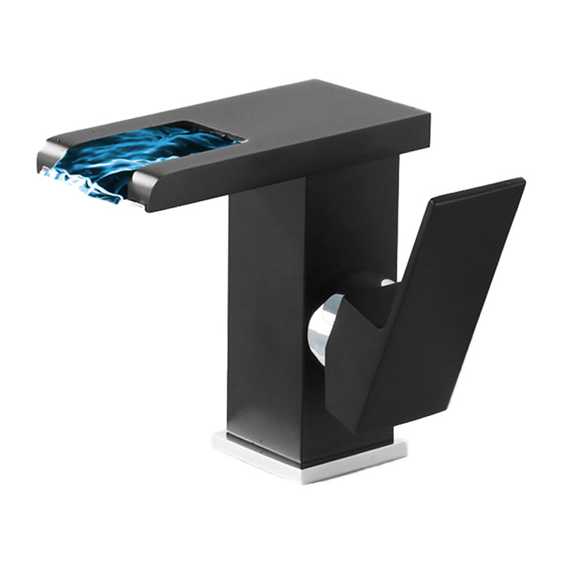BowLift | Contemporary Square Vessel Faucet Waterfall Spout with LED Three-Color Illumination