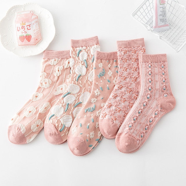 BowLift | 5 Pair Vintage Flower Embroidery Socks