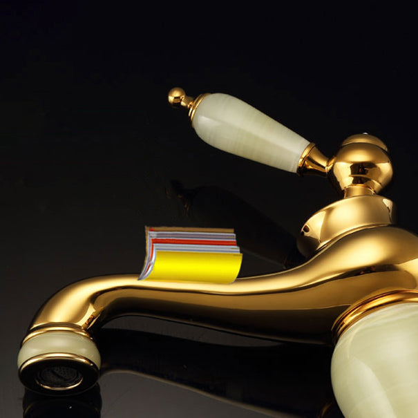 BowLift | Deck Mounted Copper Tub Faucet Low Arc Roman Tub Faucet Set with Jade