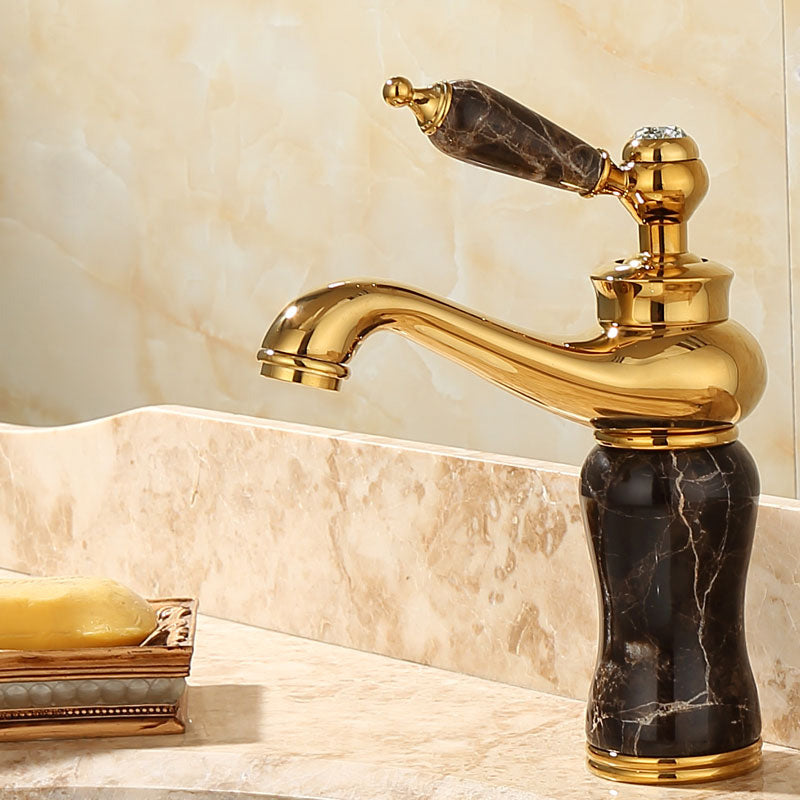 BowLift | Deck Mounted Copper Tub Faucet Low Arc Roman Tub Faucet Set with Jade