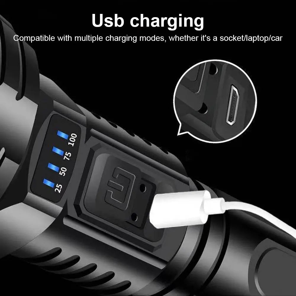 BowLift | 90000LM LED flashlight – Tactical searchlight with USB charging and super bright lighting