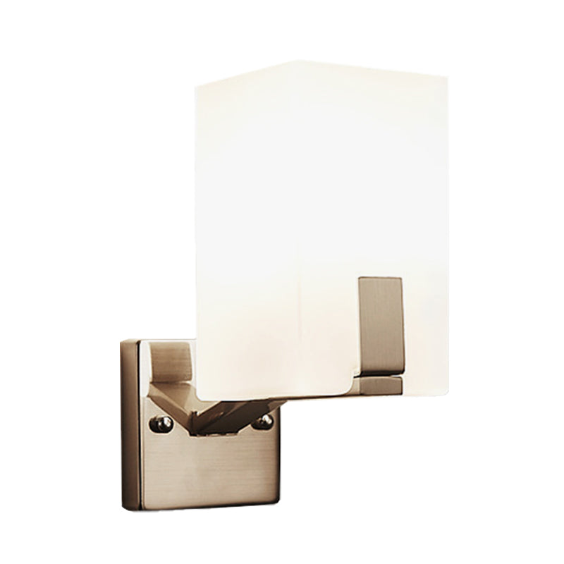 BowLift | White Frosted Glass Cube Wall Light Modernism 1 Light Wall Lamp in Nickel