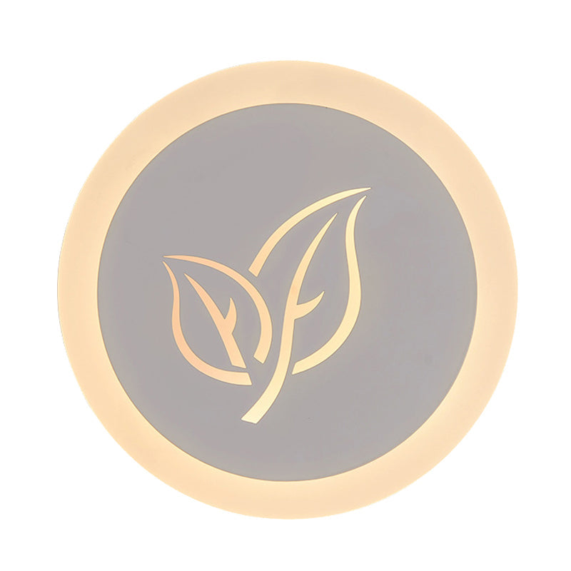 BowLift | Modern Circle Wall Lamp made of Acrylic for the Living Room with LED Ceiling Light in White with Leaf Pattern