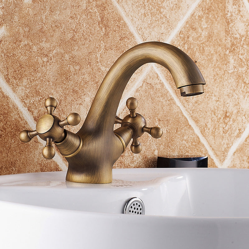 BowLift | Vintage Widespread Bathroom Faucet Industrial Cross Handles Basin Faucet