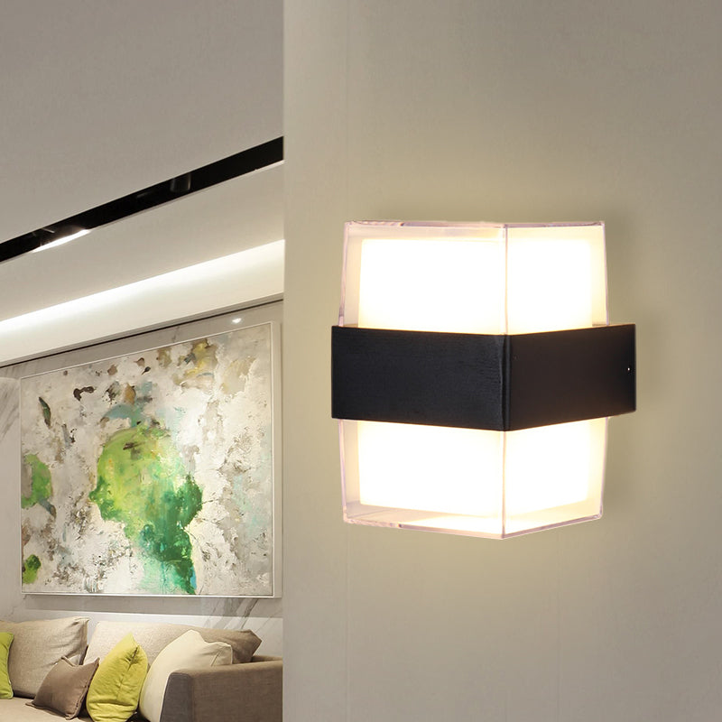 BowLift | White and black cube-shaped wall sculpture modern LED acrylic wall lamp in warm/white light for nightstands