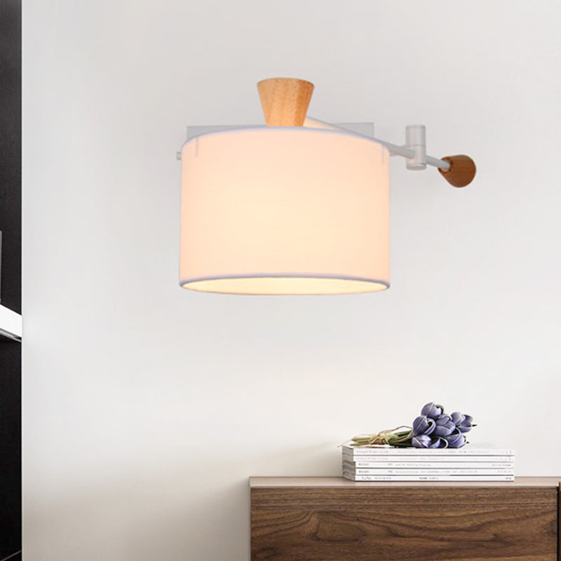 BowLift | Drum Fabric Wall Light Modern 1 Bulb White Surface Wall Mounted Lamp with Rotatable Arm