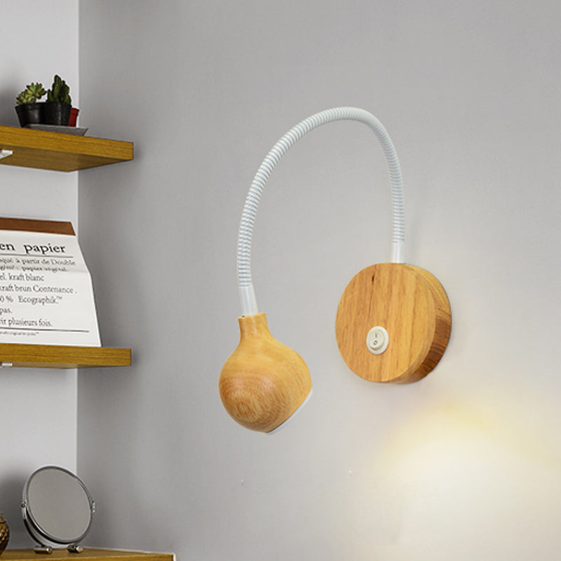 BowLift | Circle Wall Mount Lighting Modern Wood LED Beige Wall Light with White Adjustable Arm