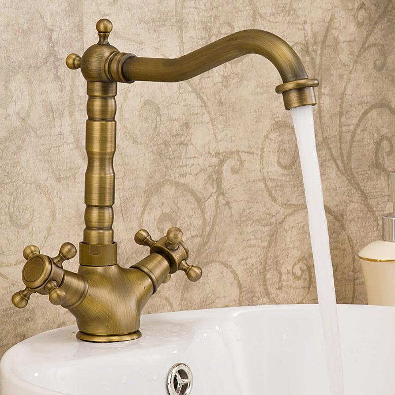 BowLift | Industrial Widespread Bathroom Faucet Cross Handle Medium Sink Faucet