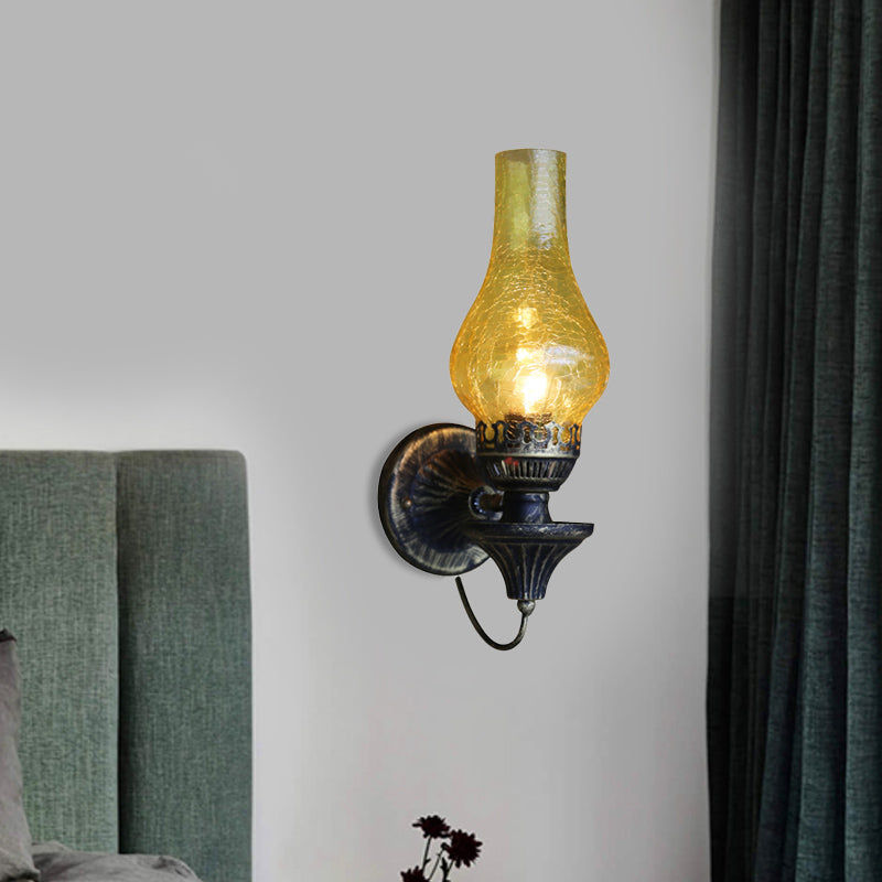 BowLift | Factory Vase Shadow Wall Lamp 1 Head Yellow/Clear Crackle Glass Wall Lighting Fixture for Outdoor