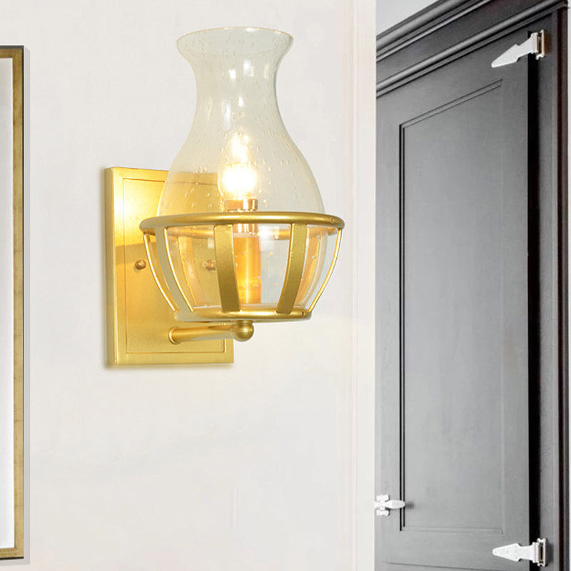 BowLift | Vase Clear Glass Wall Light Postmodern 1 Light Gold Wall Mounted Lamp with Basket Base