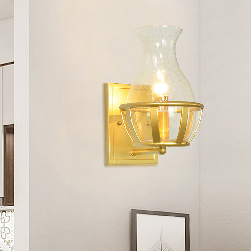 BowLift | Vase Clear Glass Wall Light Postmodern 1 Light Gold Wall Mounted Lamp with Basket Base