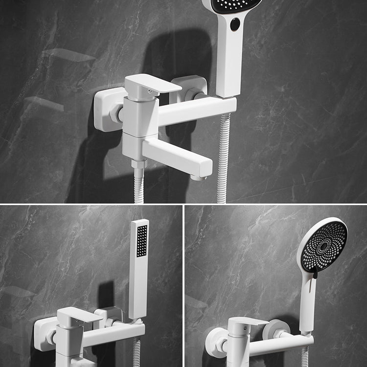 BowLift | White Bath Water Faucet Trim Single Lever Handle Swivel Spout Wall Mounted Hand Shower Bathtub Filler