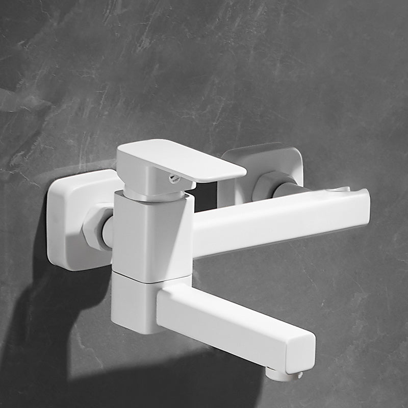 BowLift | White Bath Water Faucet Trim Single Lever Handle Swivel Spout Wall Mounted Hand Shower Bathtub Filler