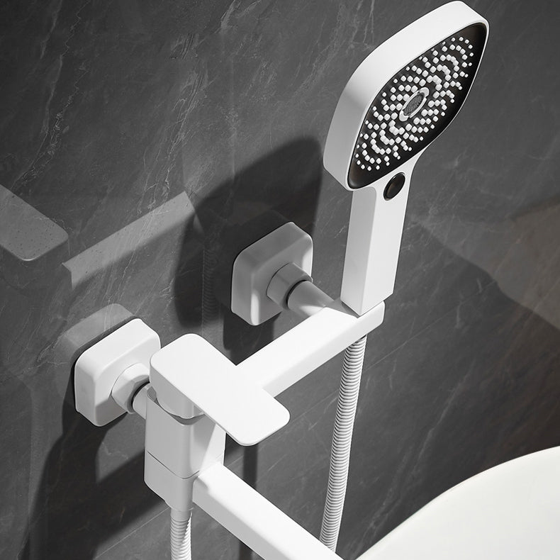 BowLift | White Bath Water Faucet Trim Single Lever Handle Swivel Spout Wall Mounted Hand Shower Bathtub Filler