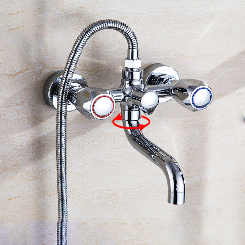 BowLift | Chrome Bathroom Faucet Trim Wall-mounted Swing Faucet with Hand Shower