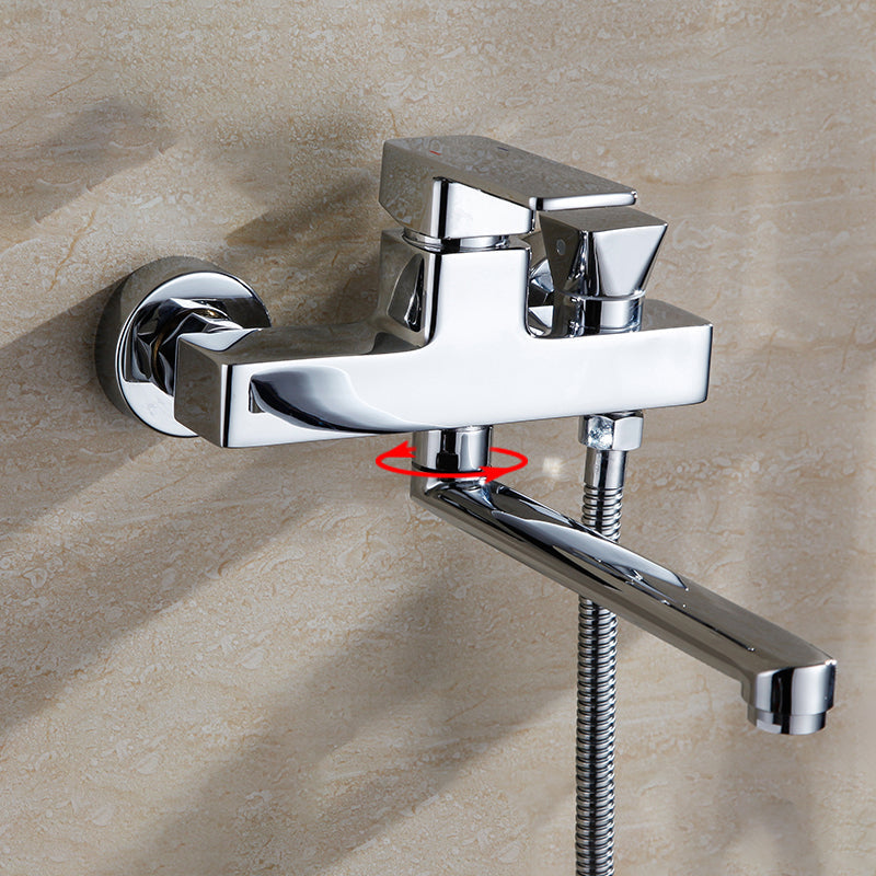 BowLift | Chrome polished bathroom faucet wall-mounted with swivel spout and hand shower