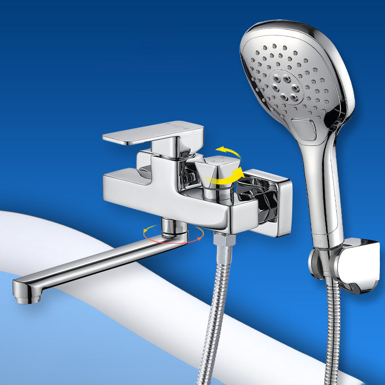 BowLift | Wall Mounted Bathtub Faucet Trim Polished Chrome Swivel Spout with Hand Shower