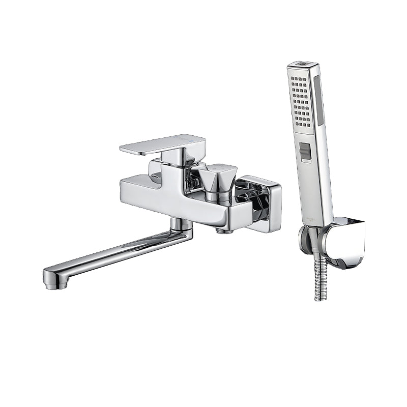 BowLift | Wall Mounted Bathtub Faucet Trim Polished Chrome Swivel Spout with Hand Shower