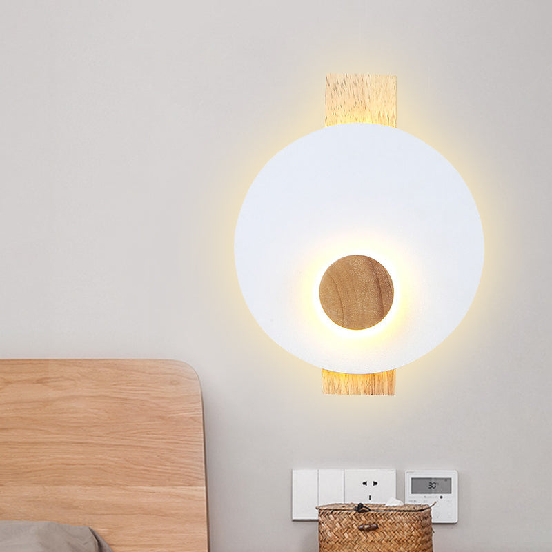 BowLift | Black/Gray/White Disc Wall Light Minimalist LED Metal Wall Lamp with Wooden Back for the Bedroom