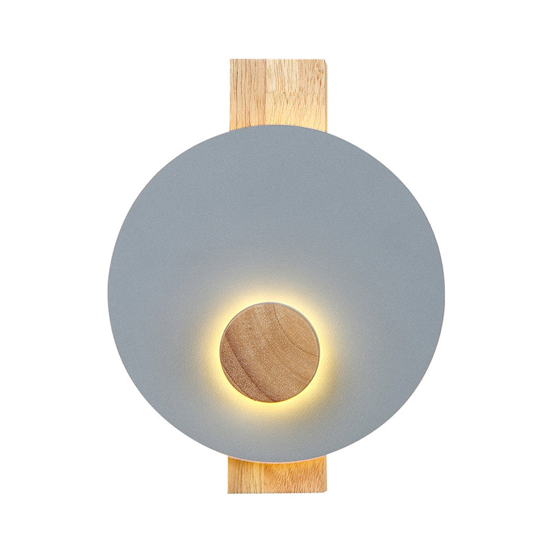 BowLift | Black/Gray/White Disc Wall Light Minimalist LED Metal Wall Lamp with Wooden Back for the Bedroom