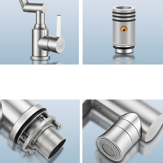 BowLift | Swiveling Outlet Vessel Sink Faucet Stainless Steel Lever Handle Sink Faucet with Water Hose