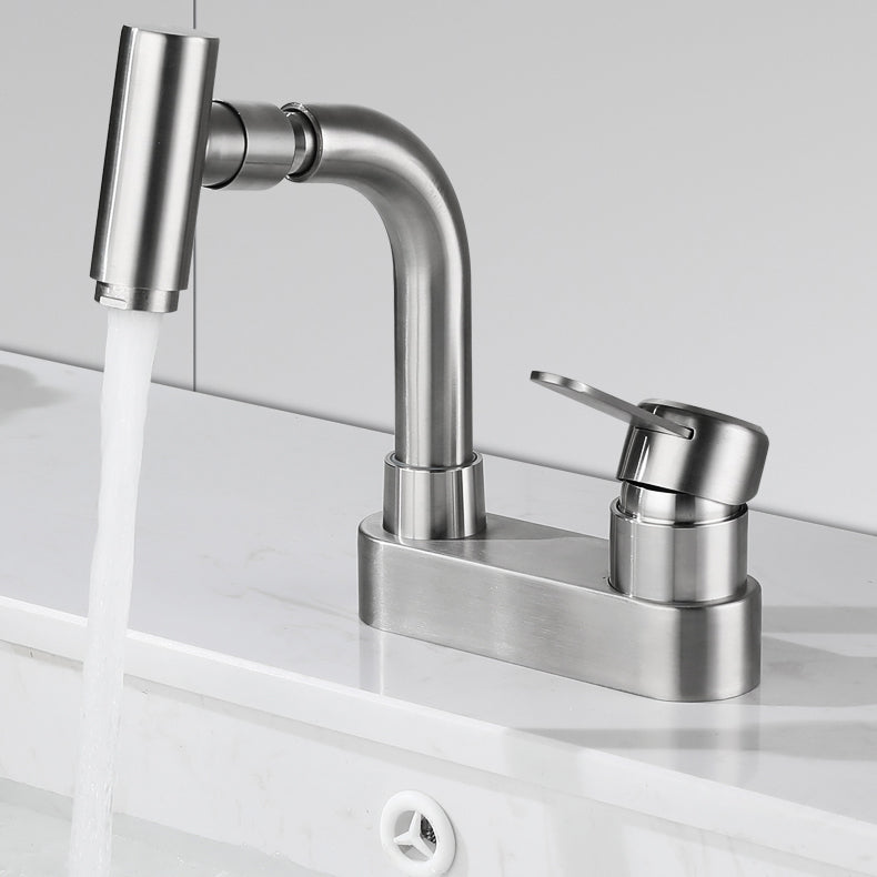 BowLift | Center set bathroom faucet stainless steel lever handle 2 holes swivel sink faucet