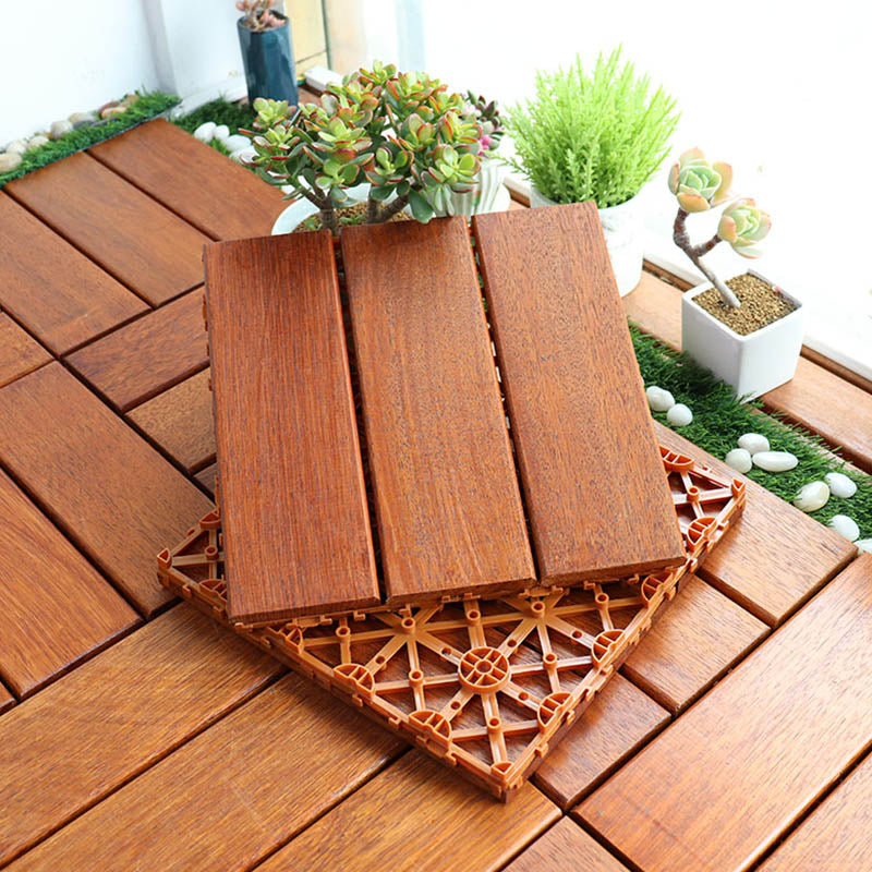 BowLift | Classic wooden deck tiles connecting composite patio tiles